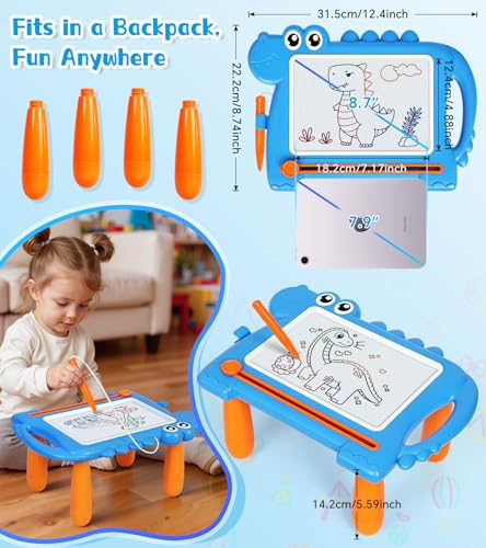 AiTuiTui Magic Slate Dinosaur Removable Feet for Children, Magnetic Board Educational Baby 1 2 3 Years Creative Writing Toy Girls Boys Travel Toy Birthday Christmas Gift Blue