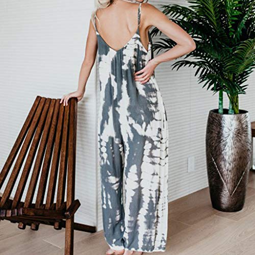 Corriee Jumpsuit for Women Casual Loose Print Wide Leg Long Pants Rompers Playsuit Lady Summer Outfit Gray
