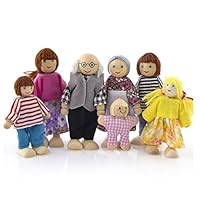 KATERT 7 Pack Poseable Wooden Doll Dollhouse Dolls Wooden Doll Family Pretend Play Figures, Family Role Play Pretend Play Mini People Figures