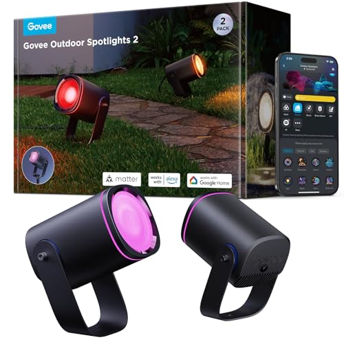 Govee Outdoor Spotlights 2, RGBWIC Outdoor Lights, Dimmable 700lm, Pack of 2 | IP67 Garden Light with 69 Scene and 16 Mon Colours, LED Lights with Different Installation Ways, Works with Alexa