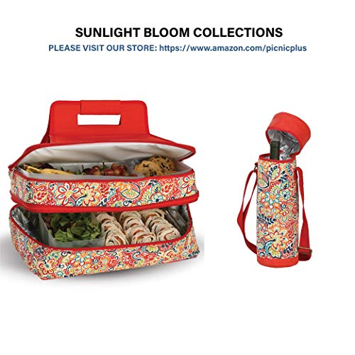 Picnic Plus 18" Casserole Carrier 2 Level Thermal Insulated Hot and Cold Food Carrier Double Layer Food Carrier Bag Potluck Carrier With Bonus Containers (Sunlight Bloom)