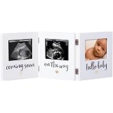 Pearhead Triple Sonogram Keepsake Picture Frame, White | 3.5 x 2.5 Photo Inserts, Trifold Ultrasound Keepsake, Pregnancy Announcement, Nursery Decor, Expecting Parent Gift