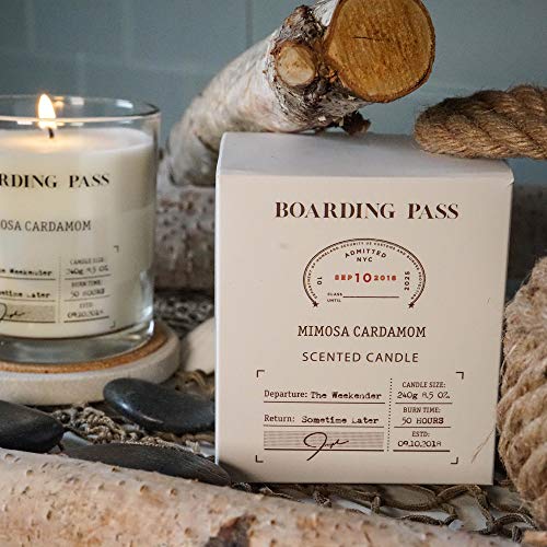 Boarding Pass Soy Candle, Burn on The Weekend, Honey Fresh Cut Floral