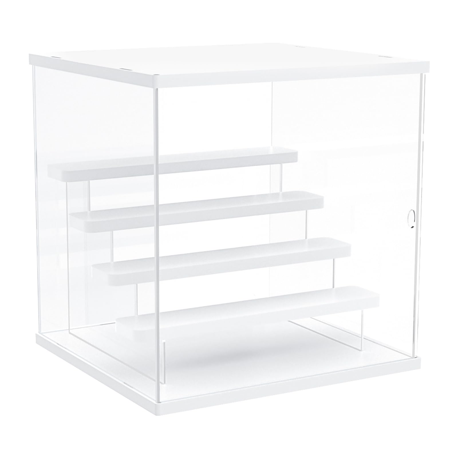 Nynelly 5 Tier Clear Acrylic Display Case for Models, Mini Figures, Pop Mart, Labubu, Sonny Angel, Smiski - Assemble Dustproof Display Box with Door, Display Stand (White Top Base Step) — image 1
