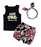 Baby Girl Clothes Wild One Vest and Floral Pants Outfits with Bowknot Headband