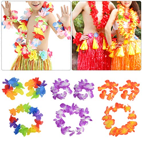 baotongle 60pcs Hawaiian Leis Set, Hawaiian Leis Hawaiian Headband Flowers Flowers Necklaces 12 Random Color Flower Hair Clips for Party Supplies, Hawaiian Luau Decorations, Summer Beach Vacation, Tropical themed Party Favors, Birthday, Wedding