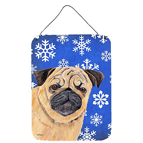 Caroline's Treasures SC9371DS1216 Pug Winter Snowflakes Holiday Wall or Door Ha…