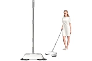 Manual Sweeper, 2-in-1 360° Rotating Hand Push Sweeper with Handle, Manual Vacuum Sweeper, Push Sweeper Non Electric, Floor S