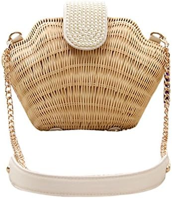 Bronze Times (TM) Womens Manmade Straw Pearl Shell Weave Purse Crossbody Bag