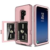 Galaxy S9 Plus Case, Elegant Choise 3 in 1 Wallet Case with Hidden Back Mirror Heavy Duty Full Body Protection Rugged Case Cover with Card Slot Holder and Kickstand for Samsung Galaxy S9+ (Rose Gold)