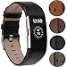 VOMA Compatible for Fitbit Charge 2 Bands, Genuine Leather Replacement Wristbands Bands for Fitbit Charge 2 HR Women Men Black