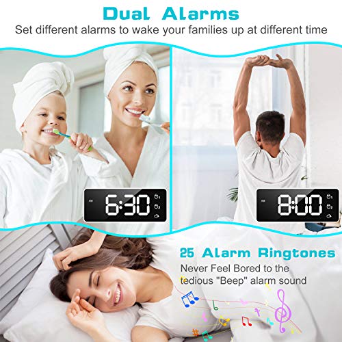 Digital Alarm Clock,Sound Control,Easy to Use,Dual Alarms,12/24 H,Snooze,25 Alarm Ringtones