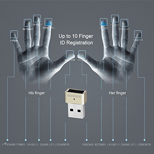 Benss Mini USB Fingerprint Reader Analyzer for Windows 7 8 10 Hello, Wireless Biometrics Computer Security Login Lock with WQHL Fido Certification for PC Laptop, 2 Years Warranty Gold