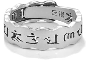 JUNTEN Sterling Silver Ring Mantra Ring Om Mani Padme Hum Ring Tibetan Buddhist Open Adjustable Rings