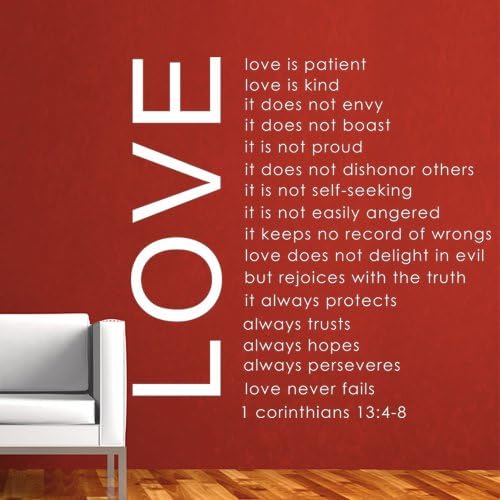 Love Is Patient (Love Chapter) Wall Decal Sticker - Vinyl Text Wall Saying Decal Art (White, X Large)