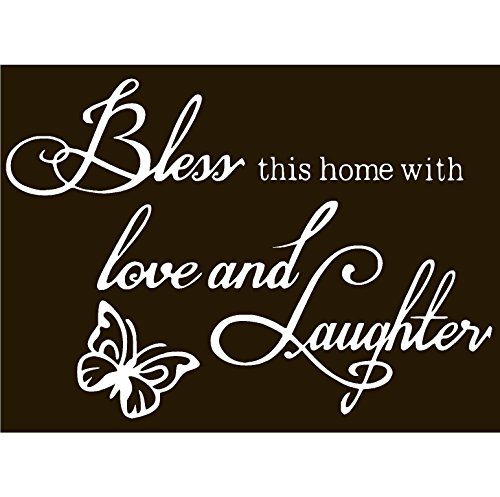 BLESS THIS HOME LOVE AND LAUGHTER vinyl Sticker Decal (14″ x 9.8″, White)