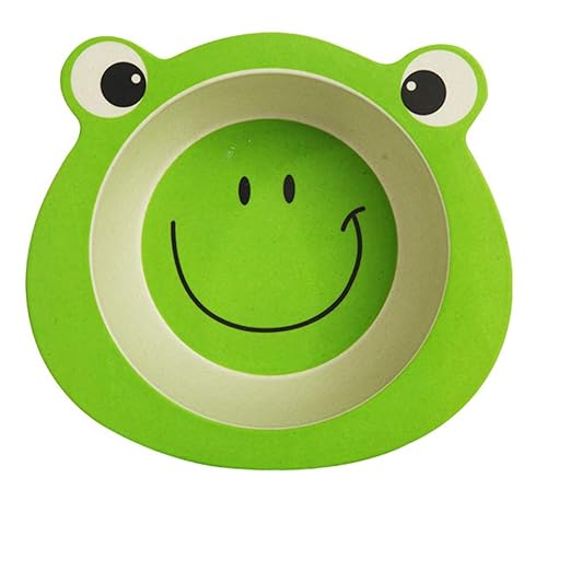 COODIO Cartoon Animal Shape Non-Slip Bamboo Fiber Feeding Bowl for Kindergarten Kids Tableware 11-11.9cm Little Frog