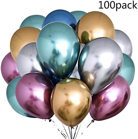 Metallic Balloons, 12 inch 100pcs Muiltcolor Chrome Gold Metallic Party Balloons, Thick Latex Balloons Shiny Balloons Decoration for Wedding Birthday Baby Shower Graduation Party Decorations (100pcs)