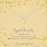 Cream By Val Good Friends Stars Sterling Silver Necklace – Dainty Friendship Piece with Meaningful Message Card – Sweet Reminder for a Beloved Friend – 18" Length