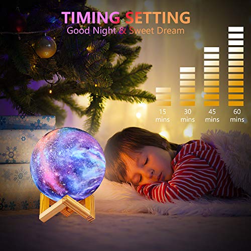 Moon Lamp Kids Night Light, GDPETS Galaxy Lamp 16 Colors 3D Star Moon Light with Wood Stand, Remote & Touch Control USB Rechargeable Gift for Girls Lover Birthday (4.8 inch)