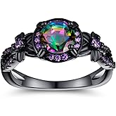 Eternity Ring for Women,18K Black Gold Plated Created Opal/Mystic Topaz/Amethyst Garnet Wedding Engagement Promise Rings Band
