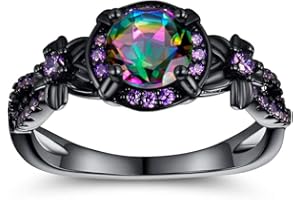 VOLUKA Eternity Ring for Women,18K Black Gold Plated Created Opal/Mystic Topaz/Amethyst Garnet Wedding Engagement Promise Rings Band