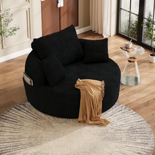 FAVSH 55" Oversized Round Chaise Lounge Chair Indoor, Upholstered Plush Deep Se…