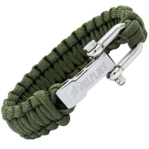 Wolflock Paracord Bracelet - Outdoor Survival Bracelet - Black / Brown / Green / Black / White - Quick-Release - Stainless Steel Gift for Men - Survivalist Army Green