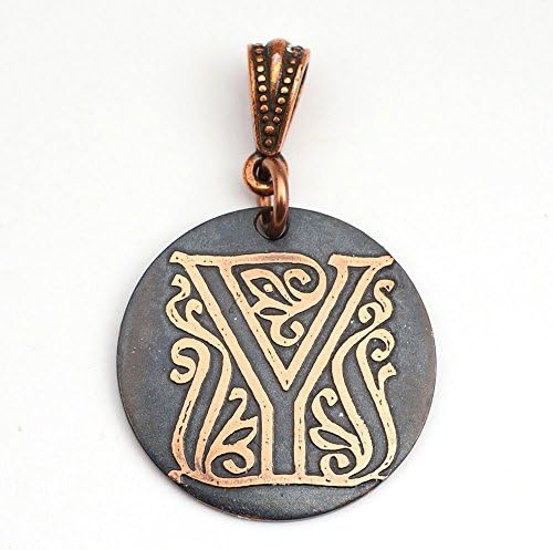 Copper letter Y pendant, round flat initial monogram etching, 25mm