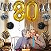 Gold 80th Birthday Decorations – Large, Pack of 23 | Black, Gold and Silver PomPoms and Tassel | 80th Birthday Party Supplies Kit | 80 Balloons | 80th Birthday Party Decorations | 80 Party Decor