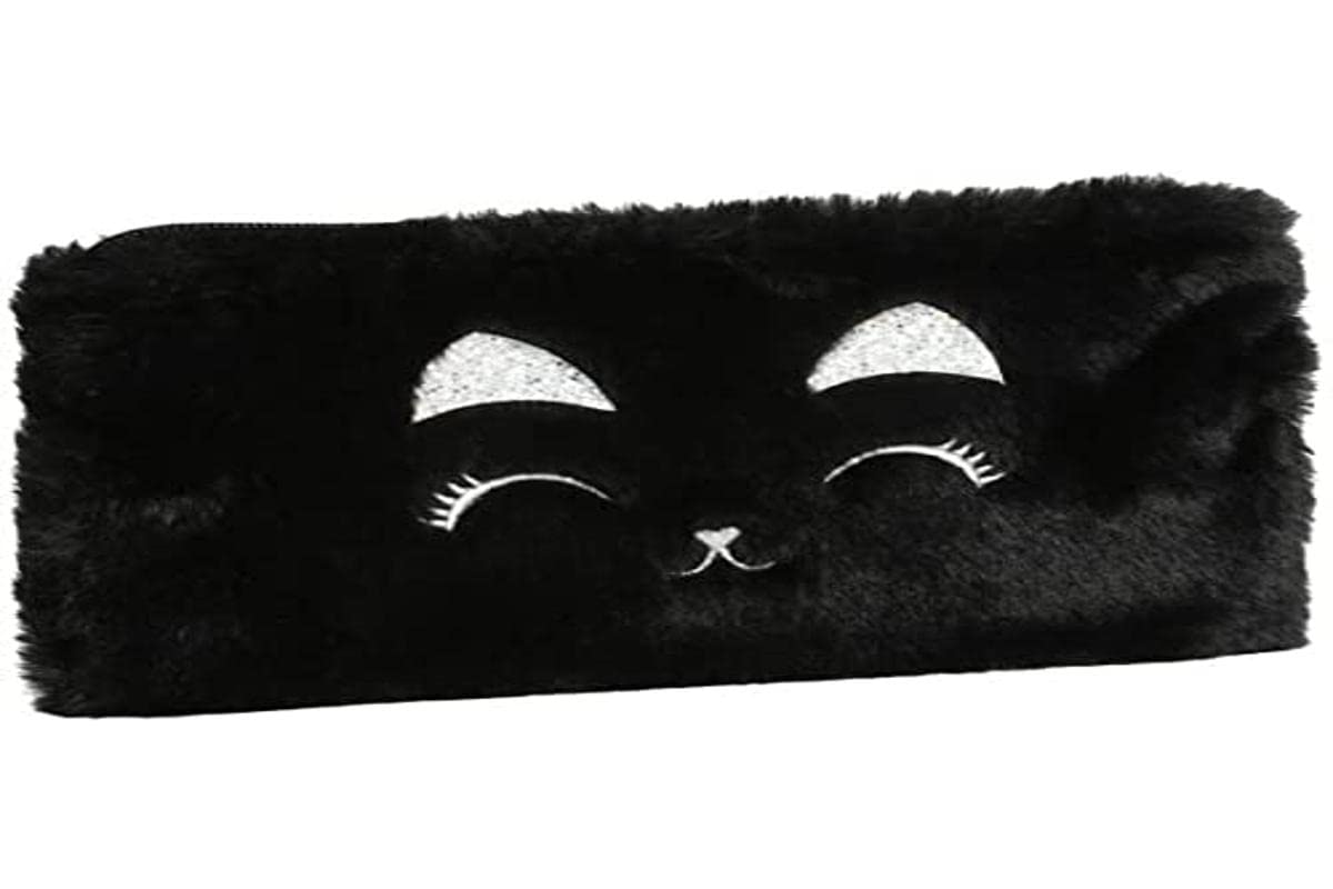 Exacompta - 99048821E - Flat Pencil Case - Synthetic and Soft Touch - Embroidery Detail - 22 x 21 cm - Fur Motif - Black