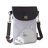 Abaddon Canvas Small Cute Crossbody Cell Wallet Bag Phone Purse with Shoulder Strap (silver totoro)