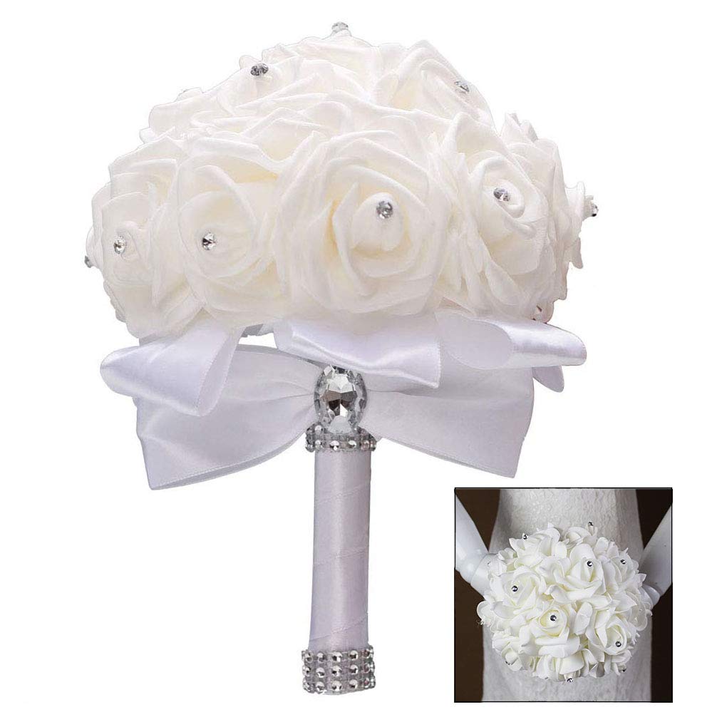 XLKJ Beautiful Wedding Bridal Bridesmaid Bouquet artificial flower rose white bridal bouquets Decor