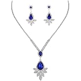 Urieo Rhinestone Wedding Jewelry Set Teardrop Necklace Earrings Prom Jewelry Accessories for Women