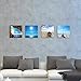 4Pcs 12x12 Canvas Wood Stretched Jetty Beach Blue Sea Ocean Sky Theme Pink Frame Landscape Abstract Modern Art For Home Room Office Wall Print Decor 12x12