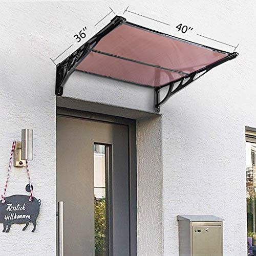 VIVOHOME Polycarbonate Spliced Window Door Awning Canopy Brown with Black Bracket 36 Inch x 40