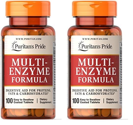 Puritan’s Pride Multi Enzyme Tablets, Digestive aid for proteins, fats and carbohydrates*, 100 ct (Pack of 2)