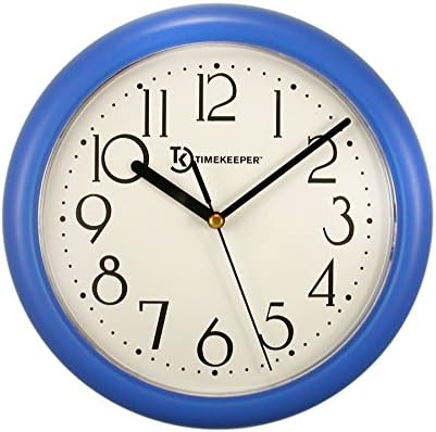 Timekeeper Round Chester Resin Case Clock with White Dial, 9", Blue