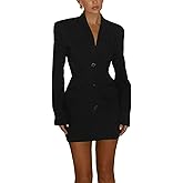 cffvdiz Women's Long Sleeve Sexy Bodycon Wrap Dress High Waisted V-Neck Button Blazers Dress
