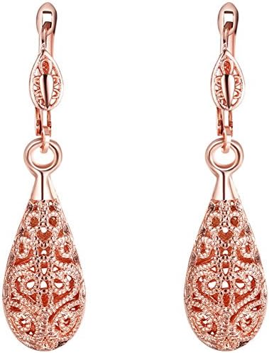 AMBESTEE Hollow Design Rose Gold Plated Drop Dangle Hoop Earrings Studs Set for Women Girls