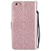 iPhone 6 / 6S Wallet Case,A-slim(TM) Sun Pattern Embossed PU Leather Magnetic Flip Cover Card Holders & Hand Strap Wallet Purse Case for iPhone 6 / 6S [4.7 Inch] - Rose Gold