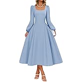ZESICA Women's Long Sleeve Midi Dresses 2026 Fall Square Neck Swing A Line Wedding Guest Evening Prom Dress