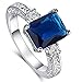 Psiroy 925 Sterling Silver Plated Emerald Cut Created Blue Sapphire Filled Anniversary Ring Size 8