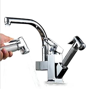 Cocina grifo del fregadero con tirar hacia abajo del rociador completo