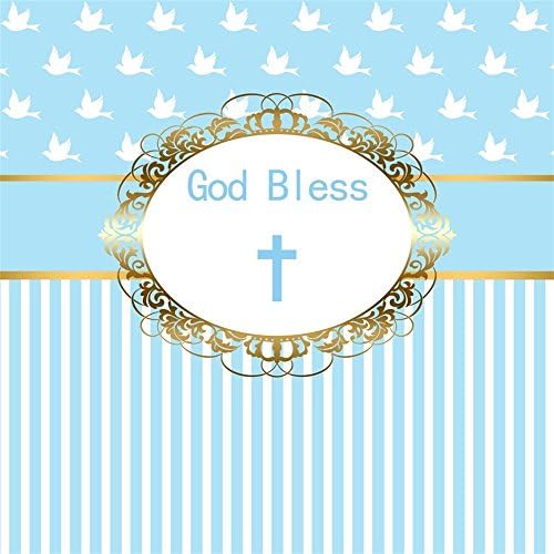 Amazon Com Lfeey 8x8ft Cross God Bless Infant Baptism Photography Background Pigeon Blue Stripes Baby Shower Christening Ceremony Backdrop For Boy Girl Photo Studio Props Camera Photo