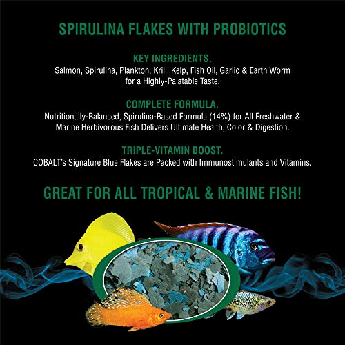 Cobalt Aquatics Spirulina Fish Food Flakes with Probiotics