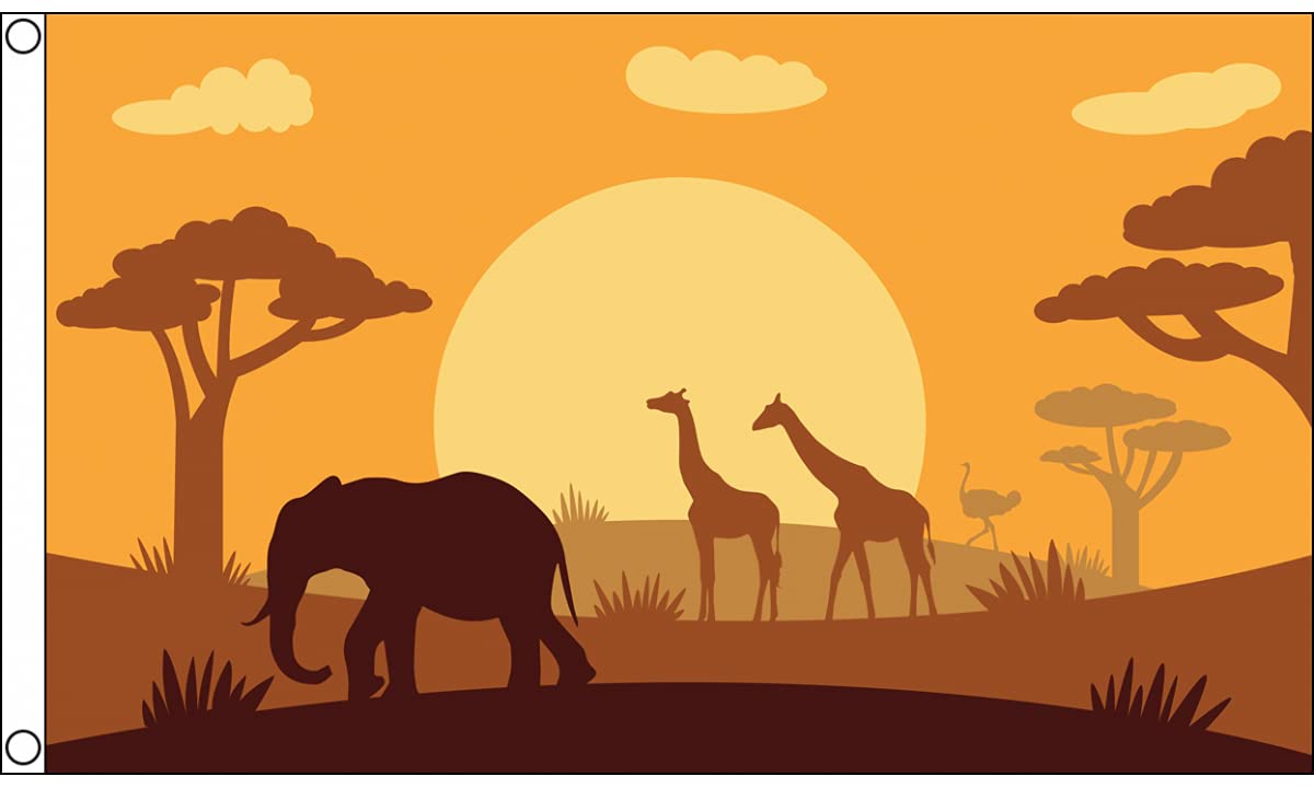 AZ FLAG - African Animals Silhouette Flag - 3x5 Ft - 100D Polyester Africa Savanna Safari Banner with Two Metal Grommets - Fade Resistant - Vivid Colors - 3' x 5' Feet - 150x90 Cm