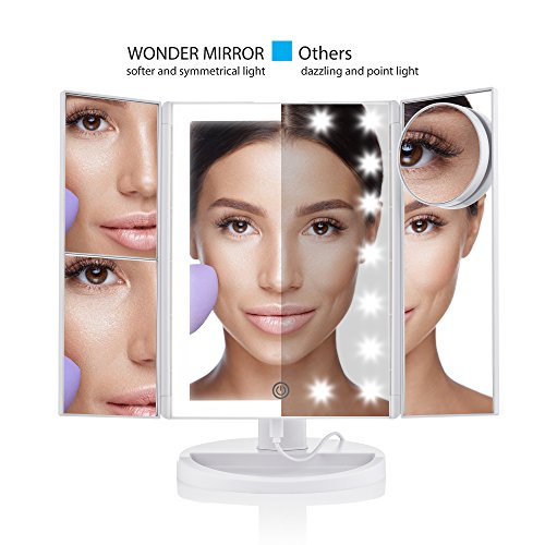 Lighted Makeup Mirror with Magnification - Trifold Desktop+10x Magnifying Cosmetic Mirrors - Vanity Makeup Mirror with Led Lights - Battery or Electric - Already equipped with long 6.6 ft Cord+Charger - Thumbnail 3