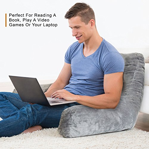 XL Reading Pillow for All Ages Machine Washable Velvet Cover Soft, Breathable, for Sitting, Reading, TV, Laptop Use Shredded Foam Backrest Pillow with Arms by YesIndeed, 2 Colors