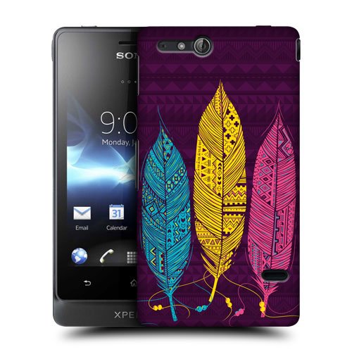 Head Case Designs Blue Yellow and Pink Aztec Feathers Protective Snap-on Hard Back Case Cover for Sony Xperia go ST27i